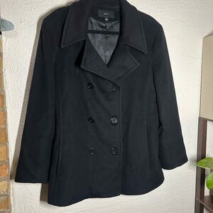 Women's Black Double-Breasted Cashmere and Lambswool Peacoat made in USA